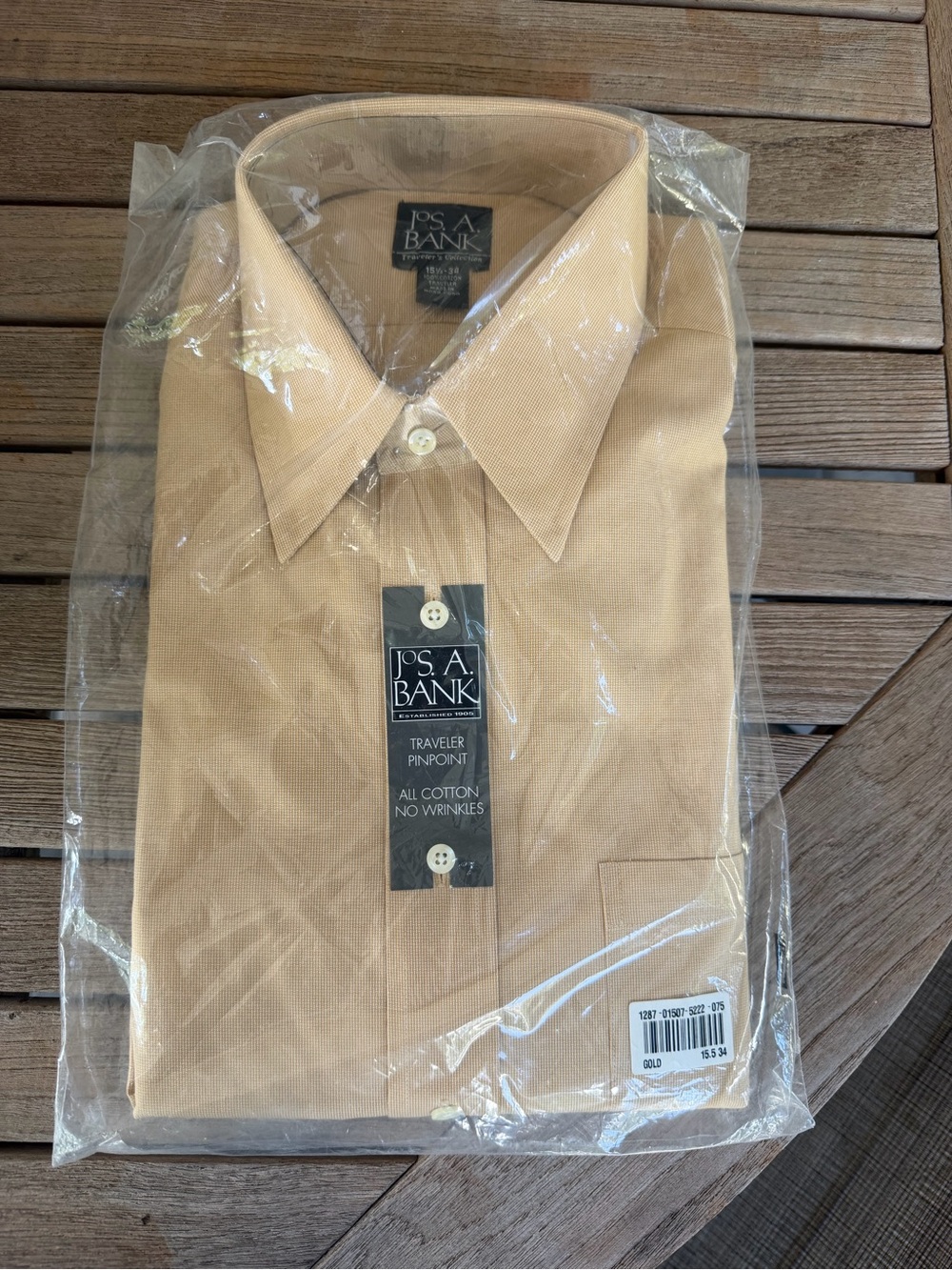 NWT Jos. A. Bank Traveler Pinpoint No-Wrinkle Dress Shirt Gold 15.5 34